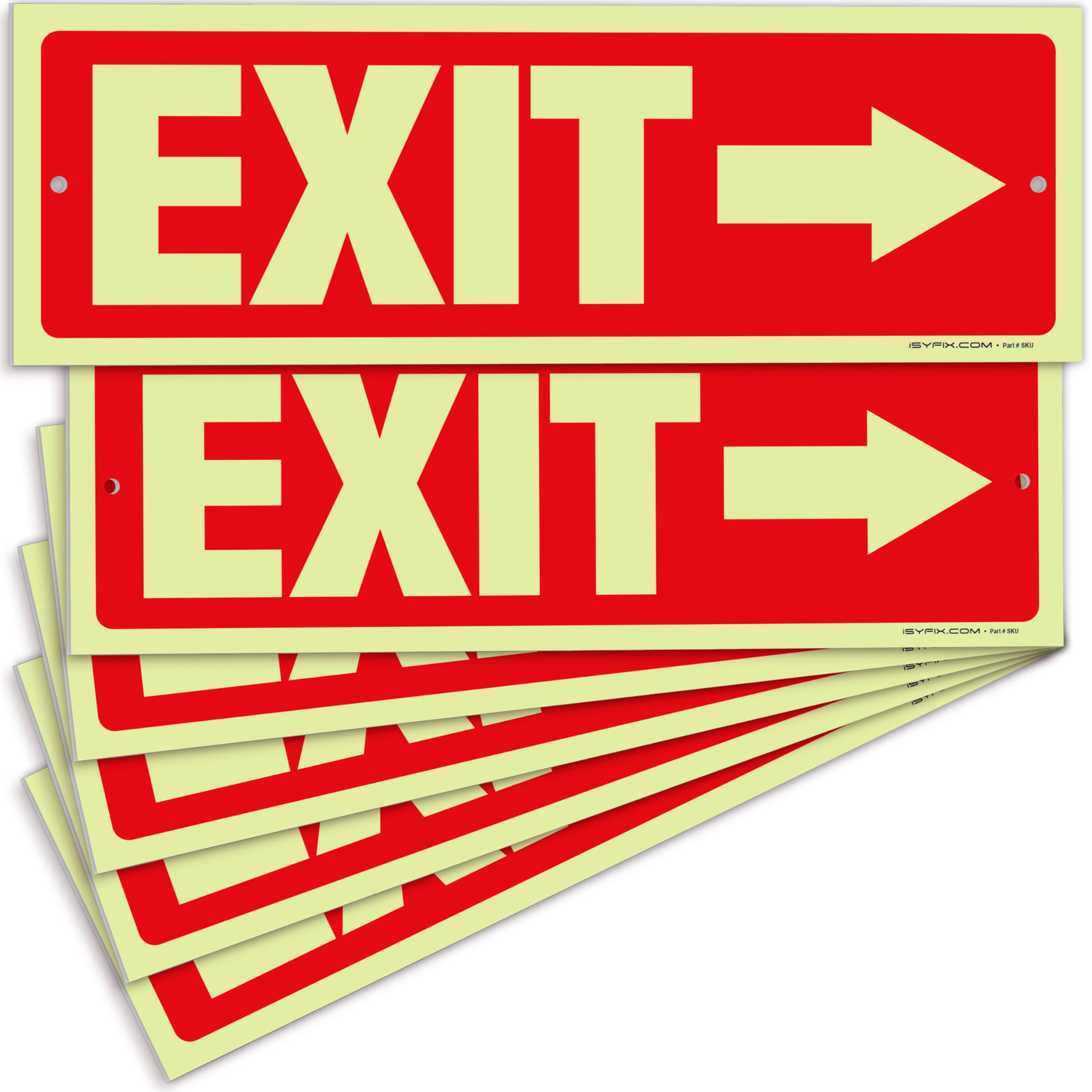 Glow in the dark exit sign with arrows — plastic, right arrow, 12 x 4 inch