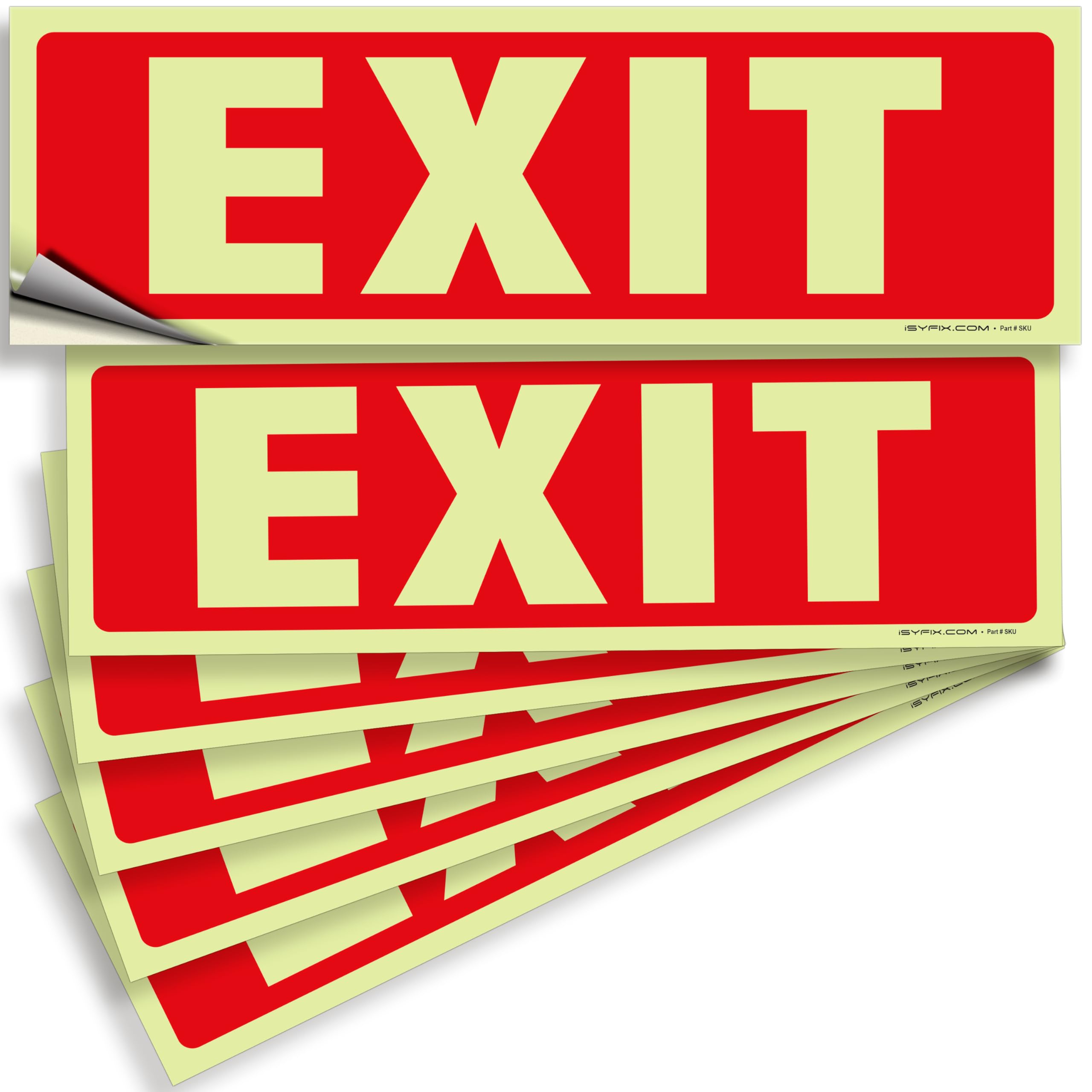 Glow in the dark exit sign with arrows — adhesive vinyl, standard, 12 x 4 inch