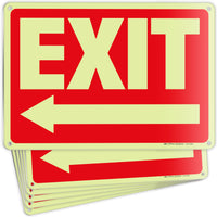 Glow in the Dark Exit Signs – Red, Arrow Options, 10 x 7 in