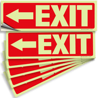 Glow in the dark exit sign with arrows — adhesive vinyl, left arrow, 12 x 4 inch