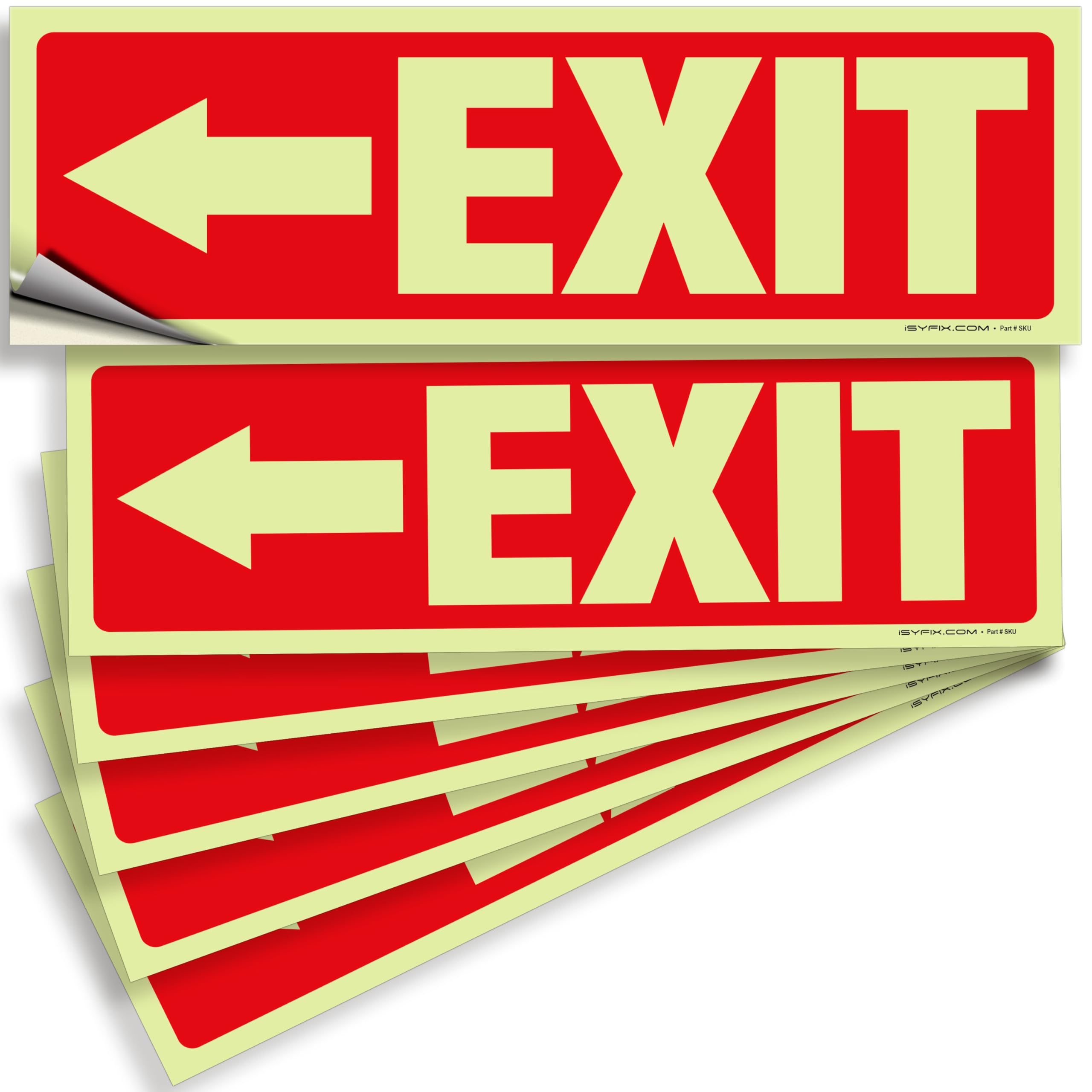 Glow in the dark exit sign with arrows — adhesive vinyl, left arrow, 12 x 4 inch