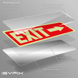 Glow in the dark exit sign with arrows — aluminum, right arrow, 12 x 4 inch