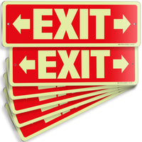 Glow in the dark exit sign with arrows — aluminum, right & left, 12 x 4 inch