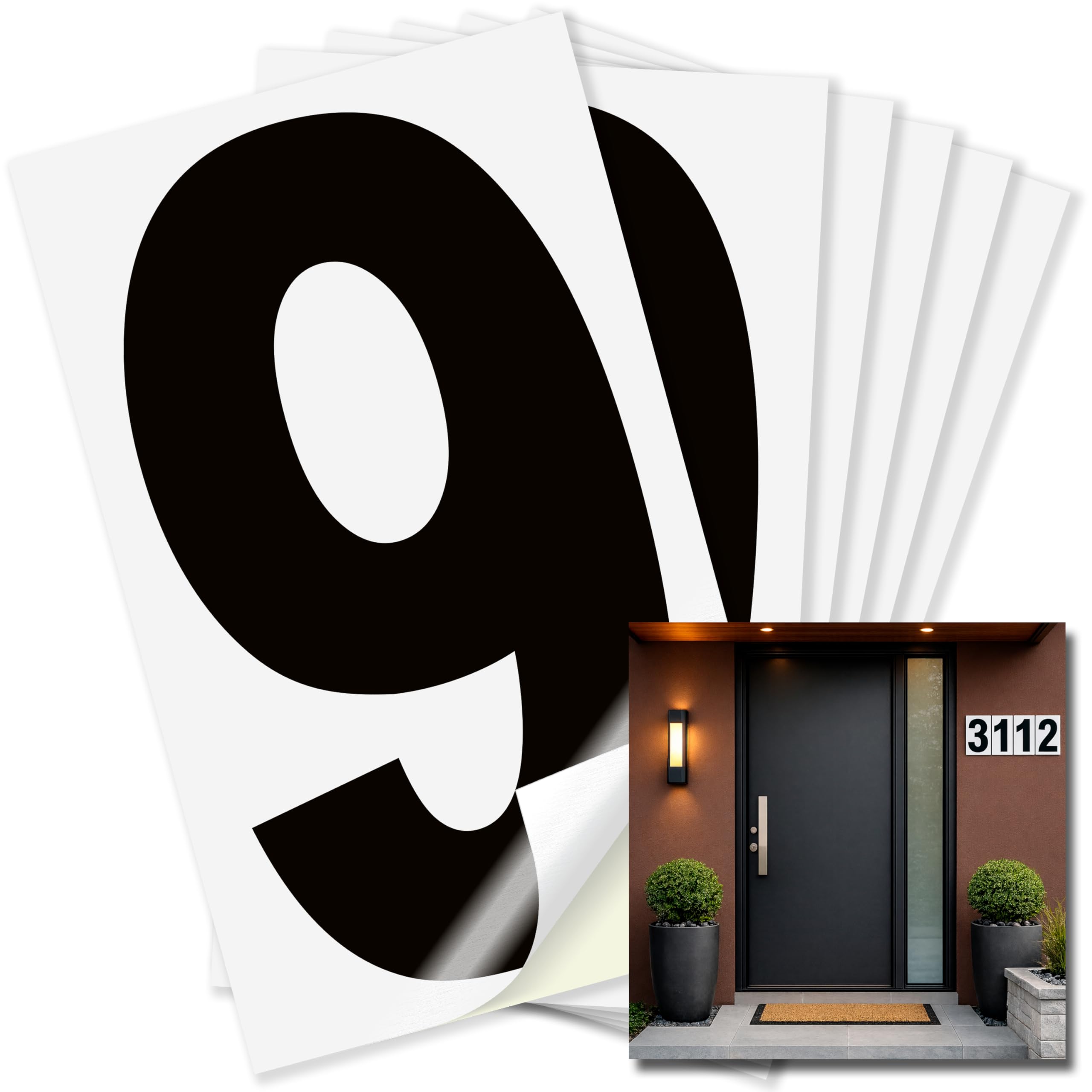 Number 9 black on white background, 6 inch vinyl sticker