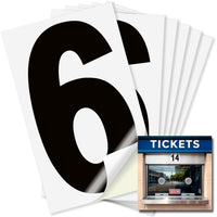 Number 6 black on white background, 4 inch vinyl sticker