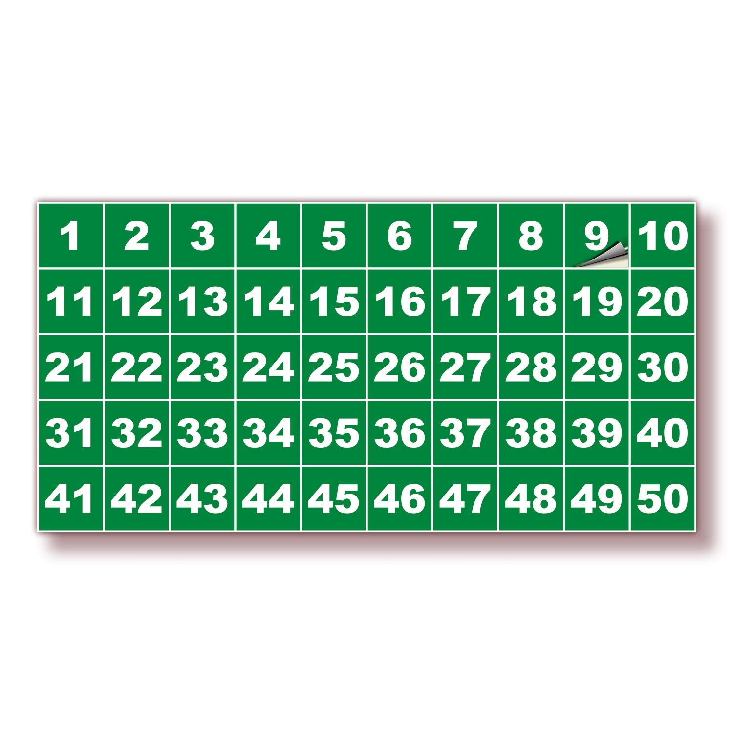 Square Consecutive Number Stickers - 1 to 50