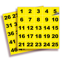 Square Consecutive Number Stickers 1–50 – Vinyl Labels, 7 Colors