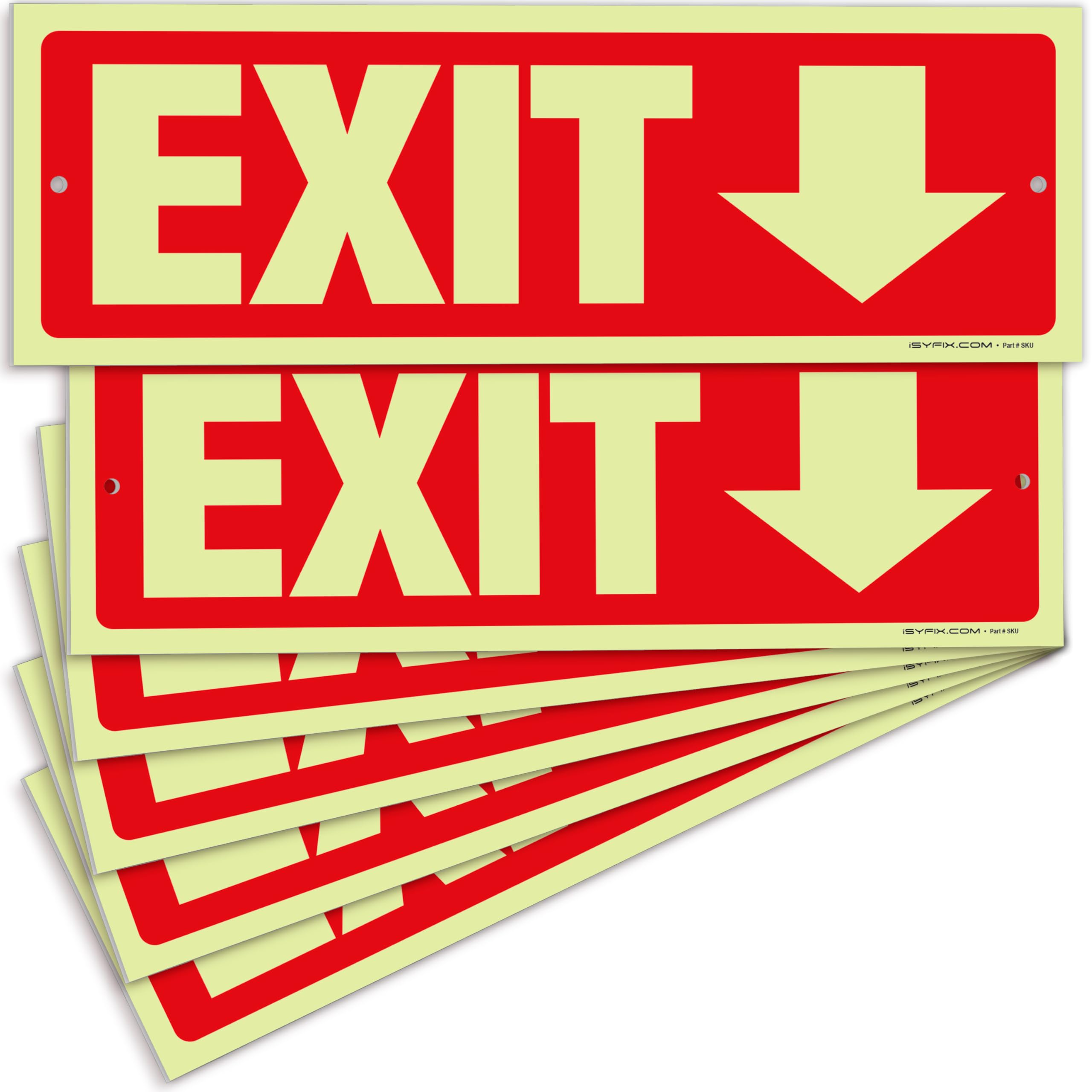 Glow in the dark exit sign with arrows — plastic, down arrow, 12 x 4 inch