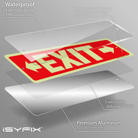 Glow in the dark exit sign with arrows — aluminum, right & left, 12 x 4 inch