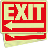 Glow in the Dark Exit Signs – Red, Arrow Options, 10 x 7 in