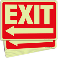 Glow in the Dark Exit Signs – Red, Arrow Options, 10 x 7 in