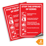 Wash Your Hands Signs – Stop the Spread Vinyl, 2-Pack, 7 x 10 in, 3 Colors