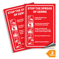 Wash Your Hands Signs – Stop the Spread Vinyl, 2-Pack, 7 x 10 in, 3 Colors