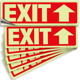 Glow in the dark exit sign with arrows — adhesive vinyl, up arrow, 12 x 4 inch