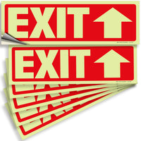 Glow in the dark exit sign with arrows — adhesive vinyl, up arrow, 12 x 4 inch