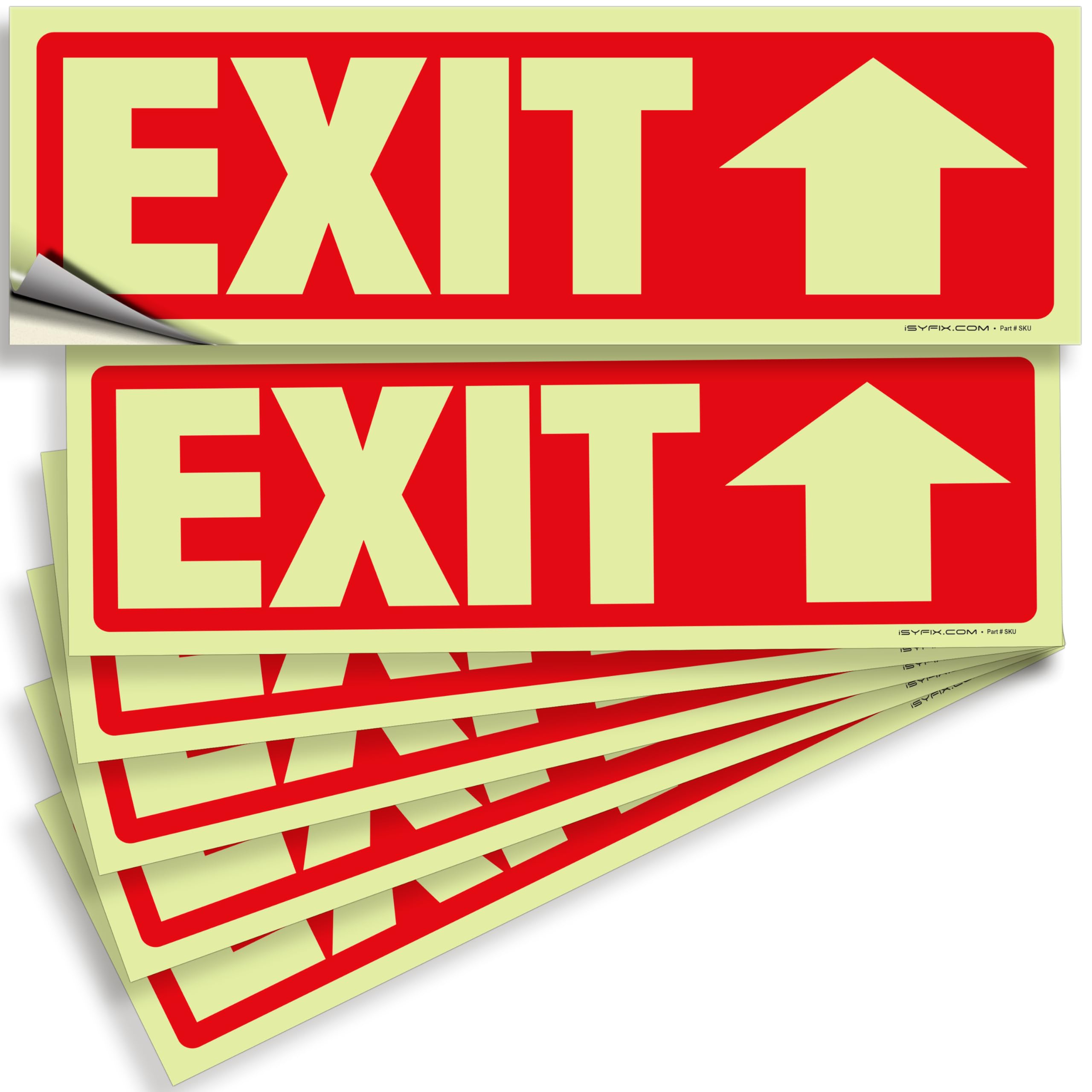 Glow in the dark exit sign with arrows — adhesive vinyl, up arrow, 12 x 4 inch