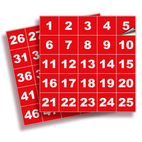 Square Consecutive Number Stickers 1–50 – Vinyl Labels, 7 Colors