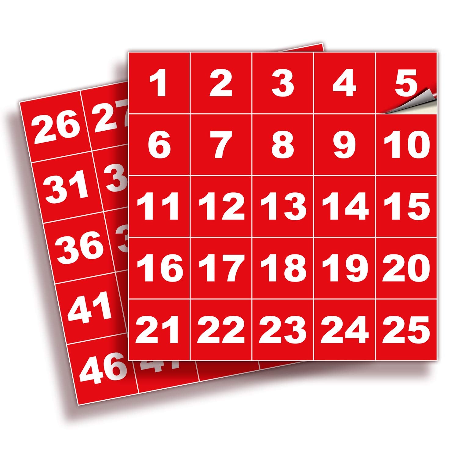 Square Consecutive Number Stickers - 1 to 50