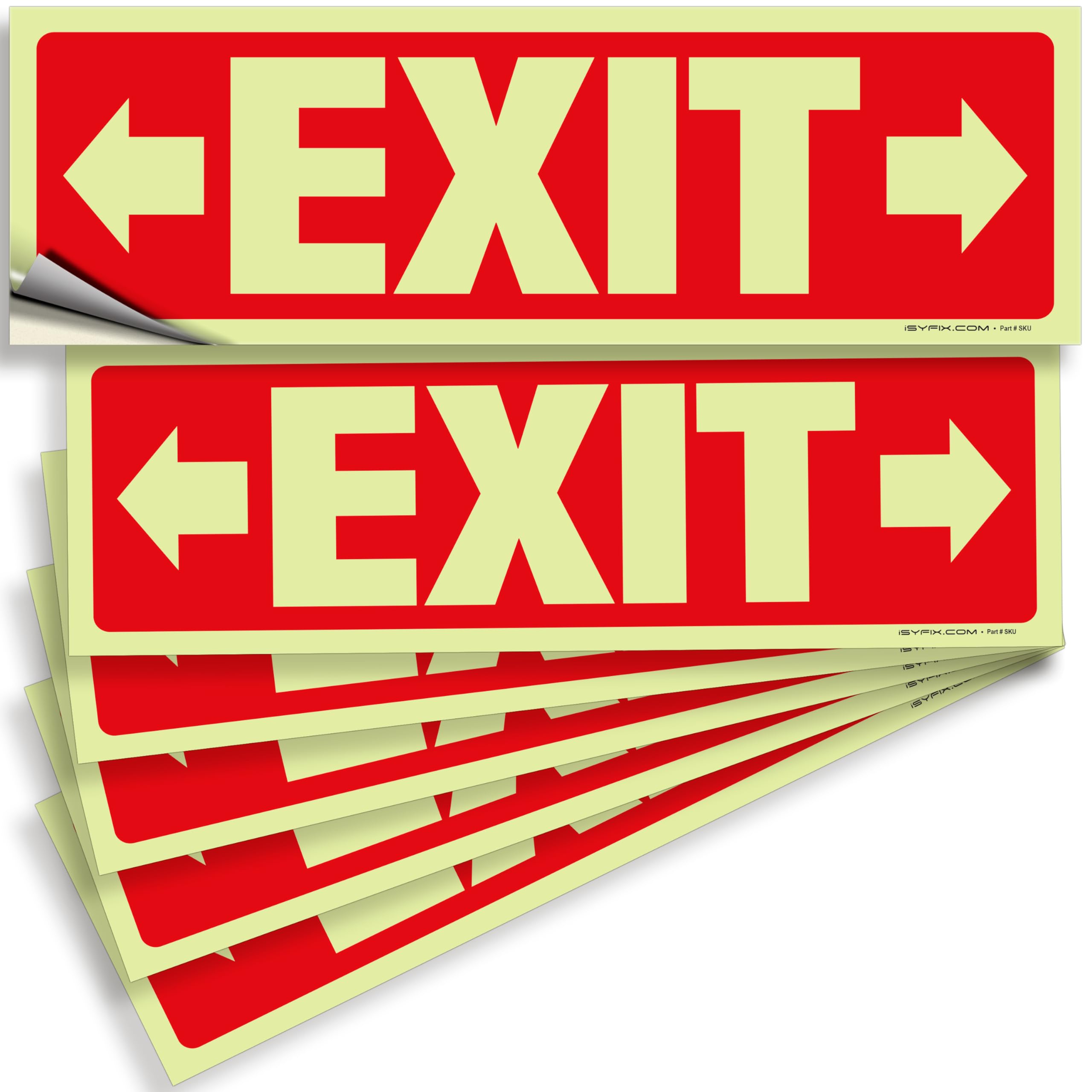 Glow in the dark exit sign with arrows — adhesive vinyl, right & left, 12 x 4 inch