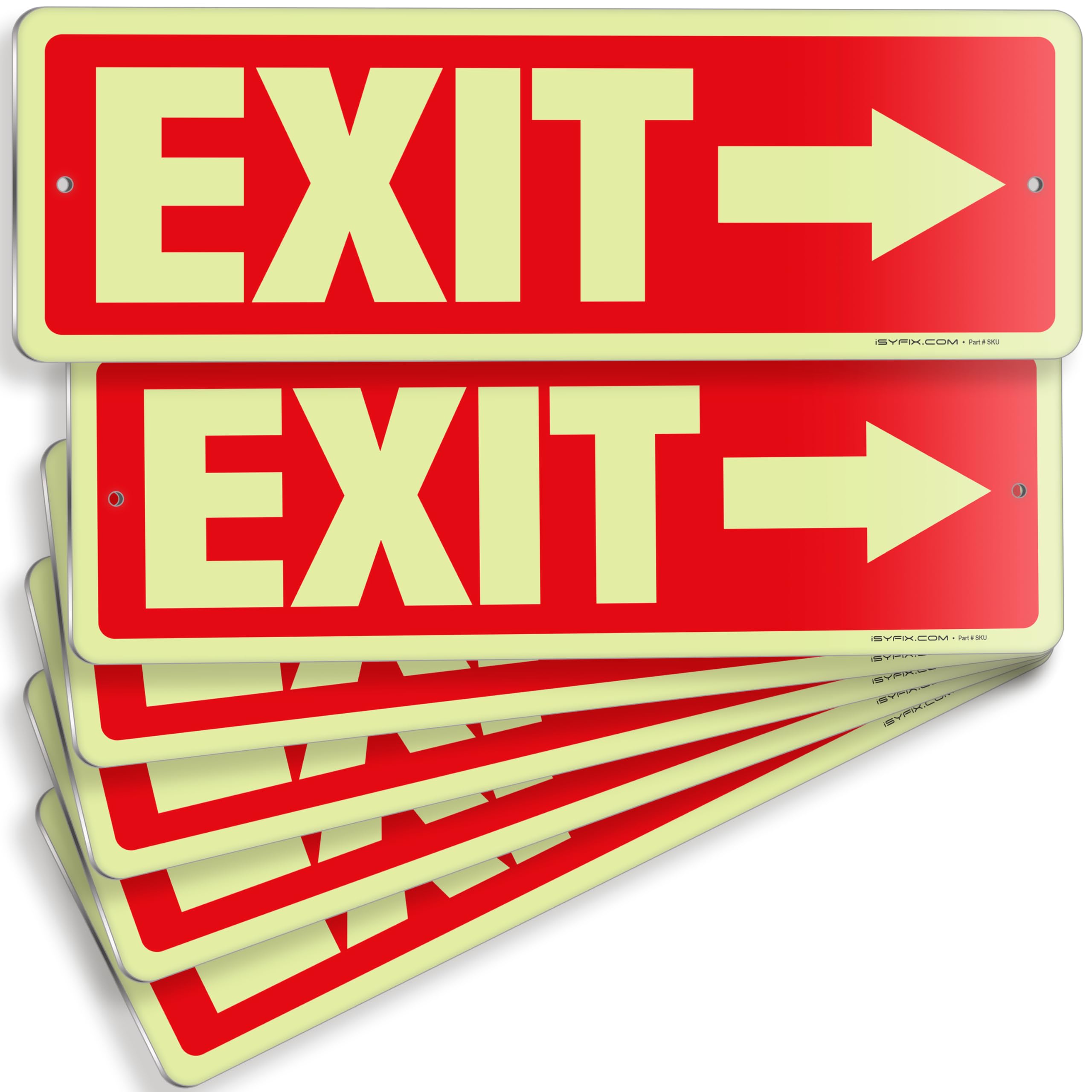 Glow in the dark exit sign with arrows — aluminum, right arrow, 12 x 4 inch