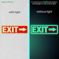 Glow in the dark exit sign with arrows — adhesive vinyl, right arrow, 12 x 4 inch