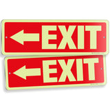 Glow in the dark exit sign with arrows — aluminum, left arrow, 12 x 4 inch