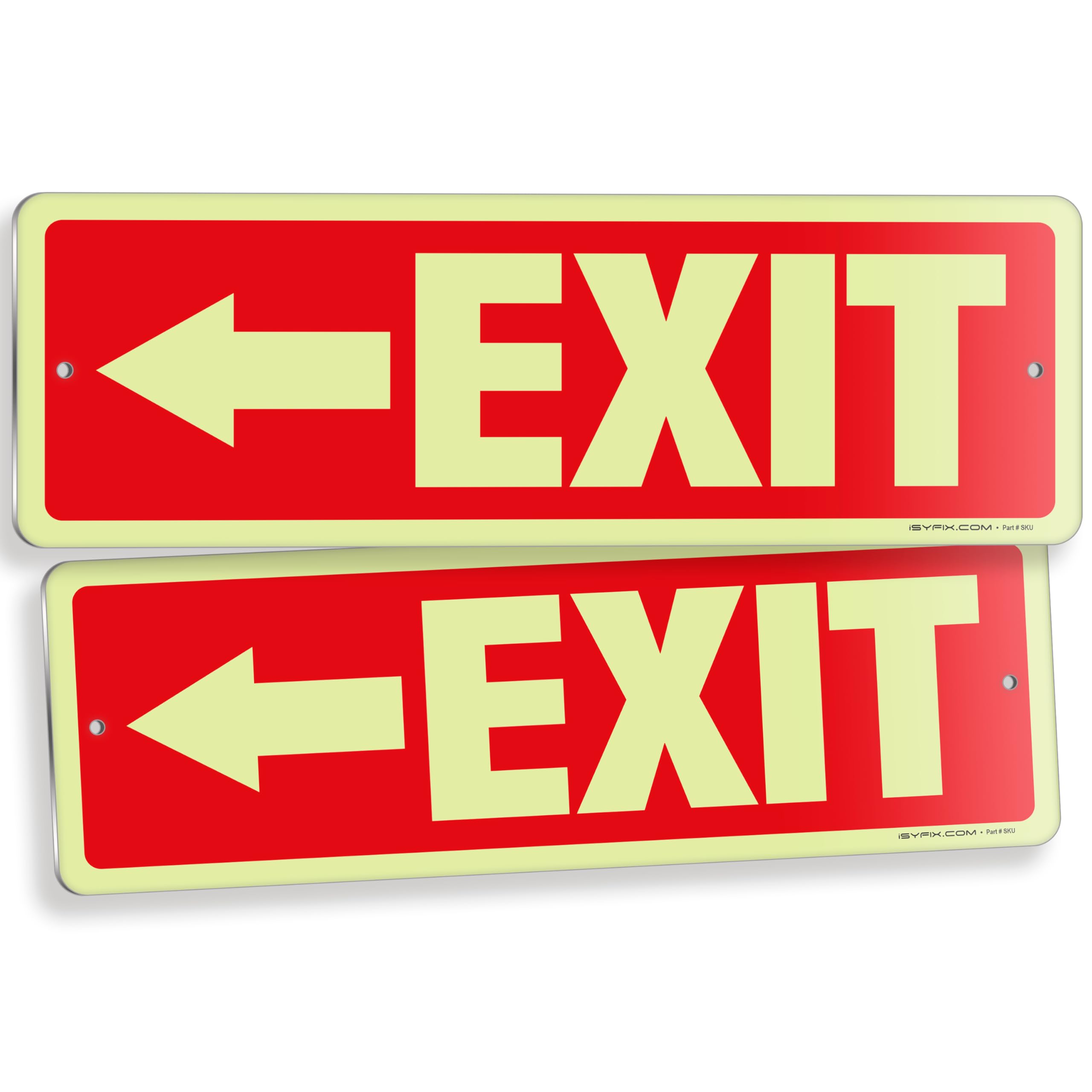 Glow in the dark exit sign with arrows — aluminum, left arrow, 12 x 4 inch