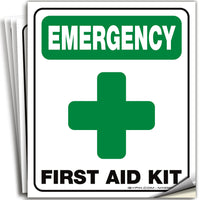 Emergency First Aid Kit Stickers – Green Cross Vinyl, 4 x 5 & 6 x 7 in