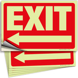 Glow in the Dark Exit Signs – Red, Arrow Options, 10 x 7 in