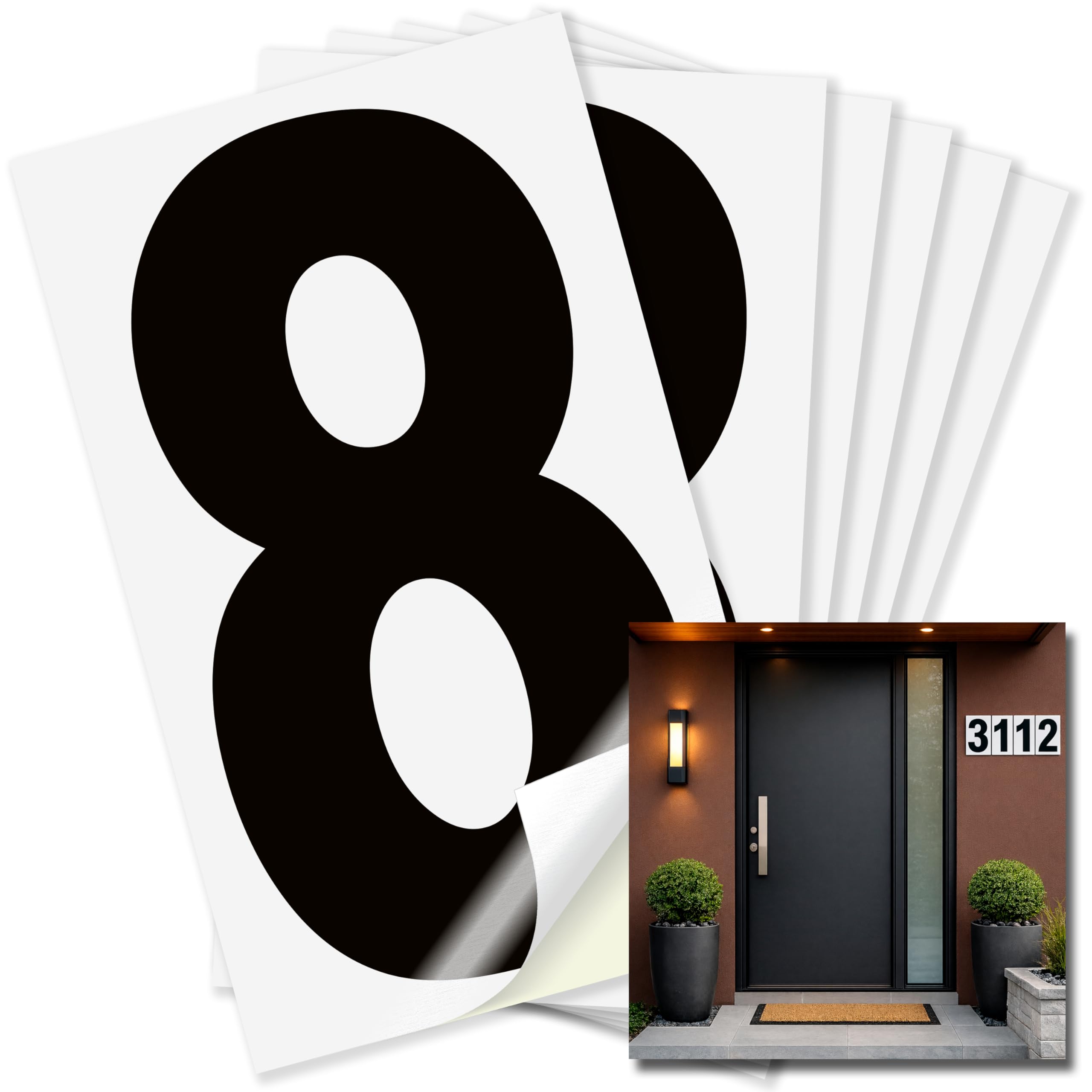 Number 8 black on white background, 6 inch vinyl sticker