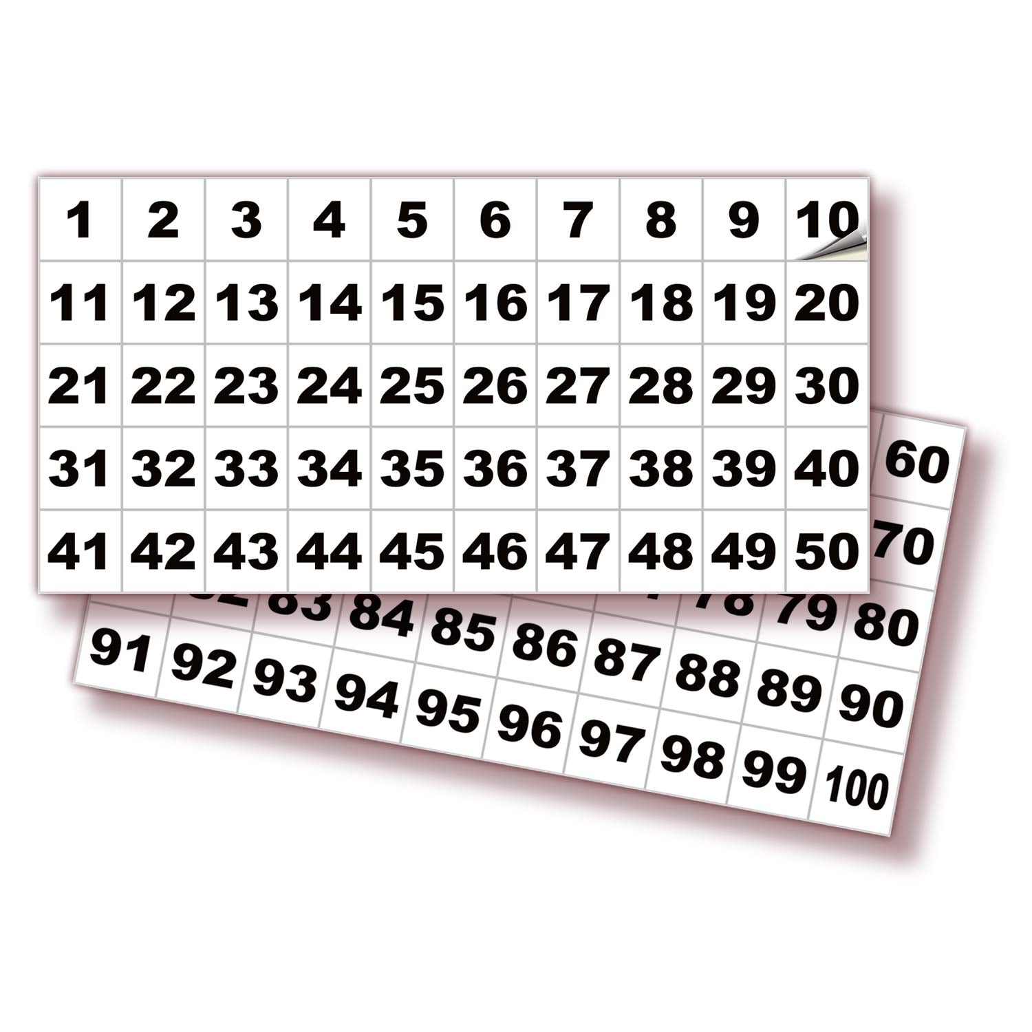 Square Consecutive Number Stickers - 1 to 100
