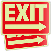 Glow in the Dark Exit Signs – Red, Arrow Options, 10 x 7 in