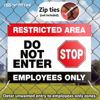 Restricted area employees only sign – 14x10 in, mounted on wall