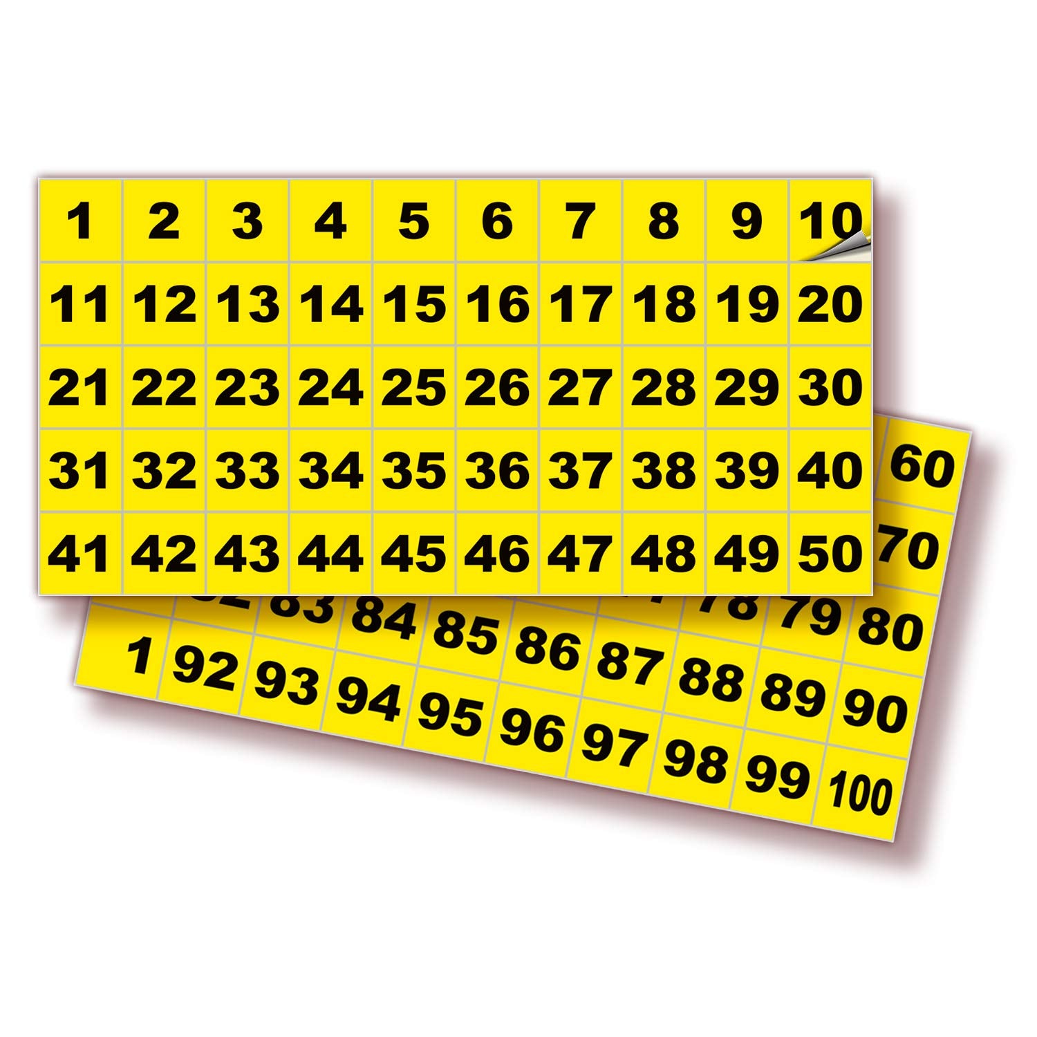 Square Consecutive Number Stickers - 1 to 100