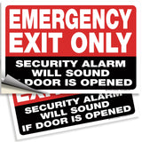 Emergency Exit Only – Alarm Will Sound Signs, Vinyl, 10 x 4 & 10 x 7 in