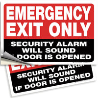 Emergency Exit Only – Alarm Will Sound Signs, Vinyl, 10 x 4 & 10 x 7 in