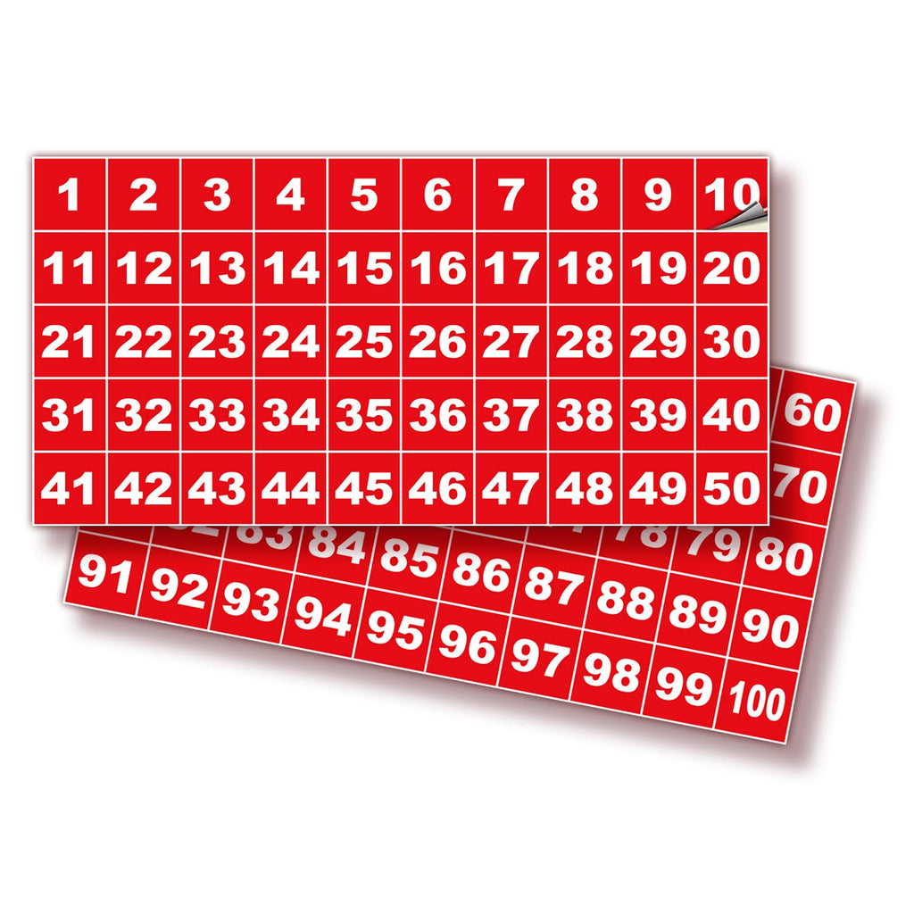 Square Consecutive Number Stickers - 1 to 100
