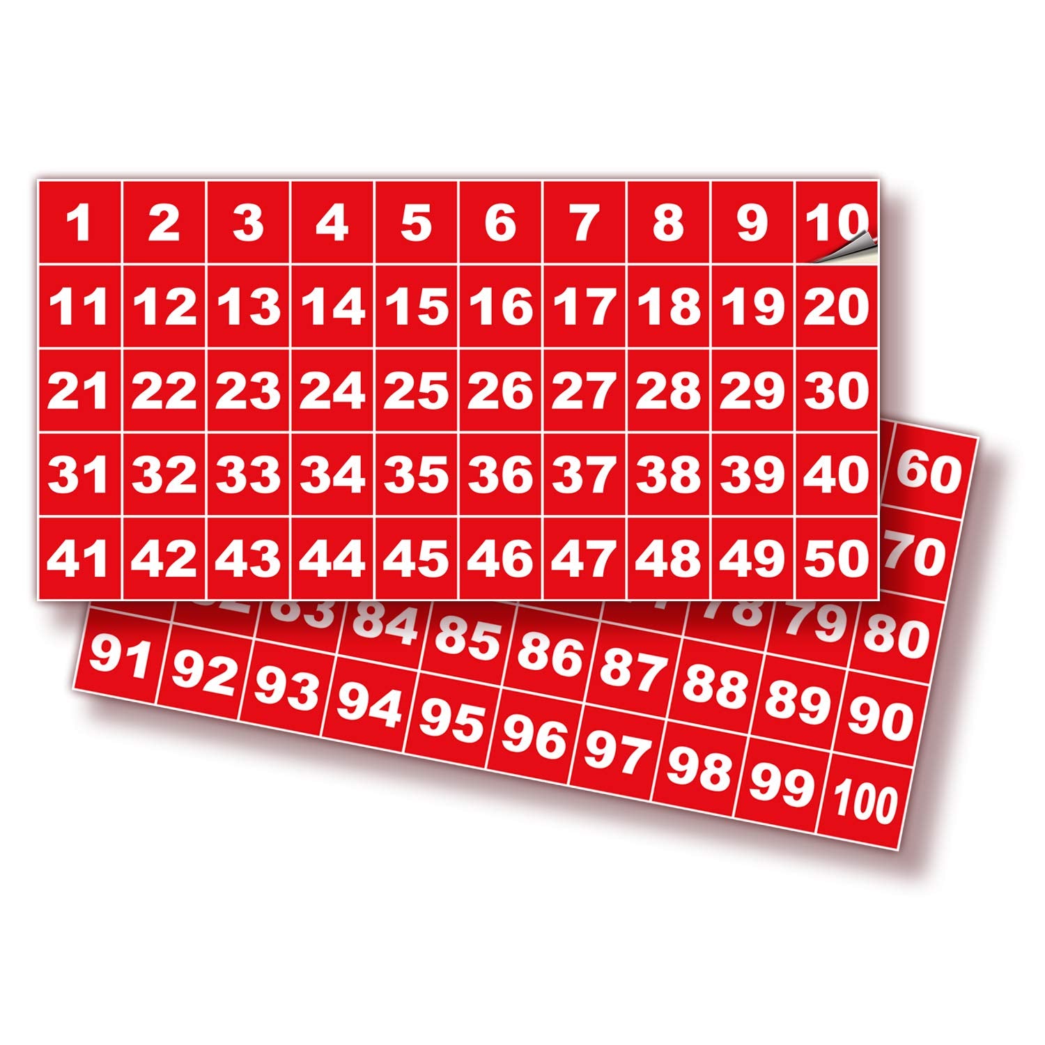 Square Consecutive Number Stickers - 1 to 100