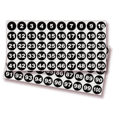 Consecutive Number Stickers 1–100 – Round Vinyl Labels, 7 Colors
