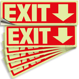 Glow in the dark exit sign with arrows — adhesive vinyl, down arrow, 12 x 4 inch