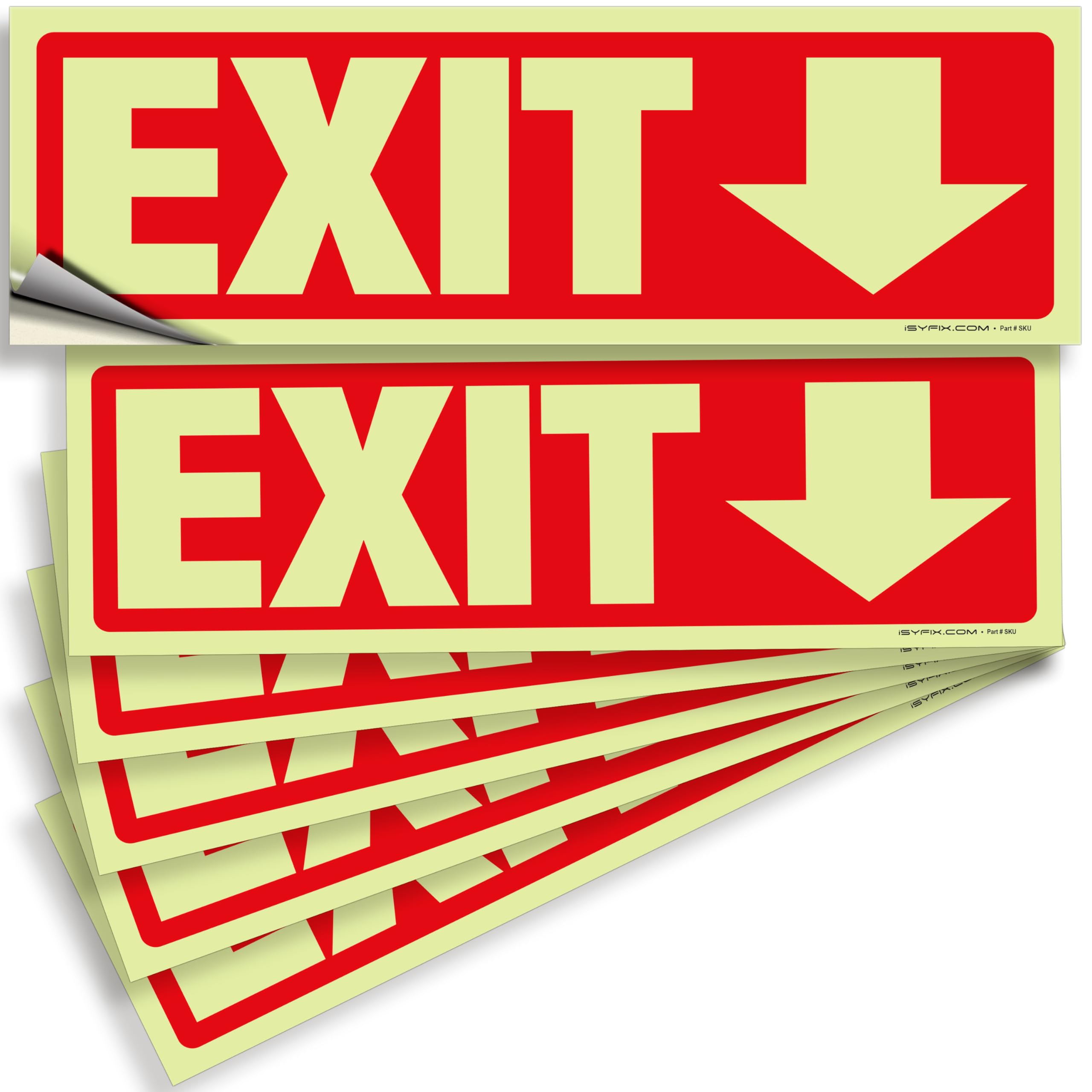 Glow in the dark exit sign with arrows — adhesive vinyl, down arrow, 12 x 4 inch