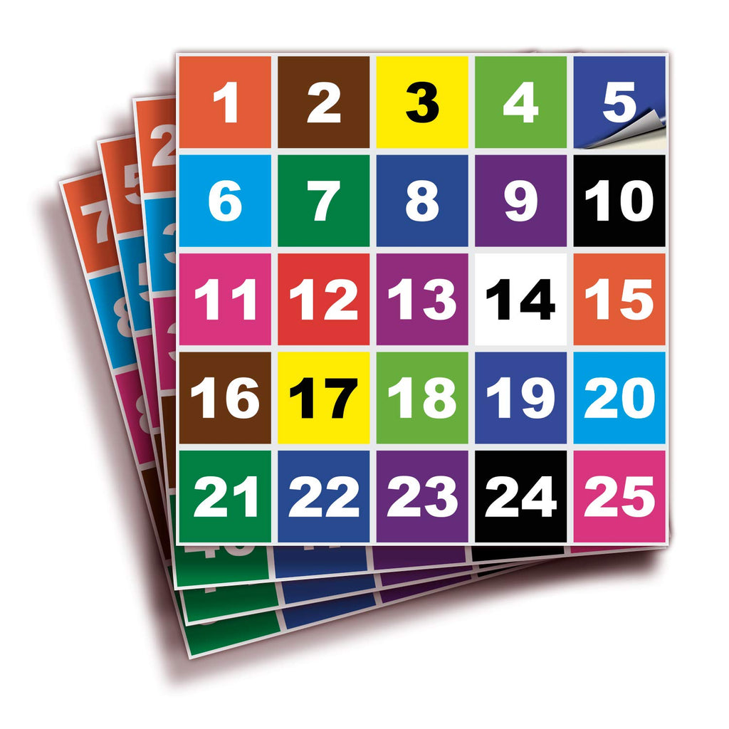 Square Consecutive Number Stickers - 1 to 100