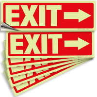 Glow in the dark exit sign with arrows — adhesive vinyl, right arrow, 12 x 4 inch