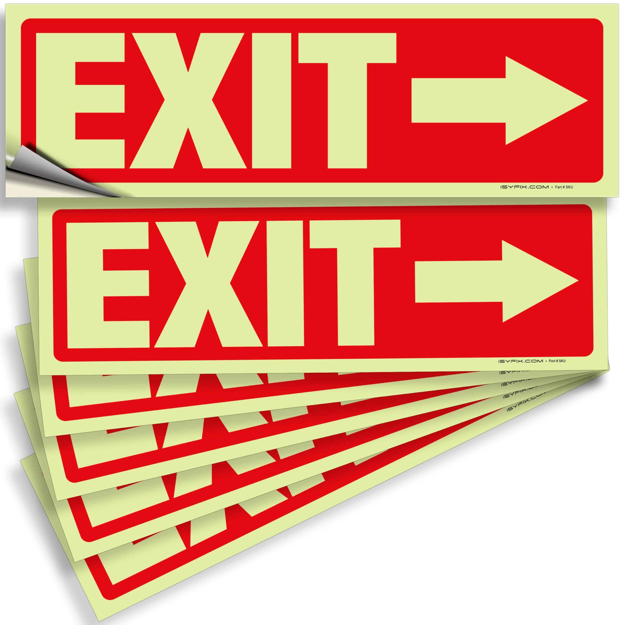 Glow in the dark exit sign with arrows — adhesive vinyl, right arrow, 12 x 4 inch