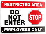 Restricted area employees only sign – 10x7 in, 1-pack
