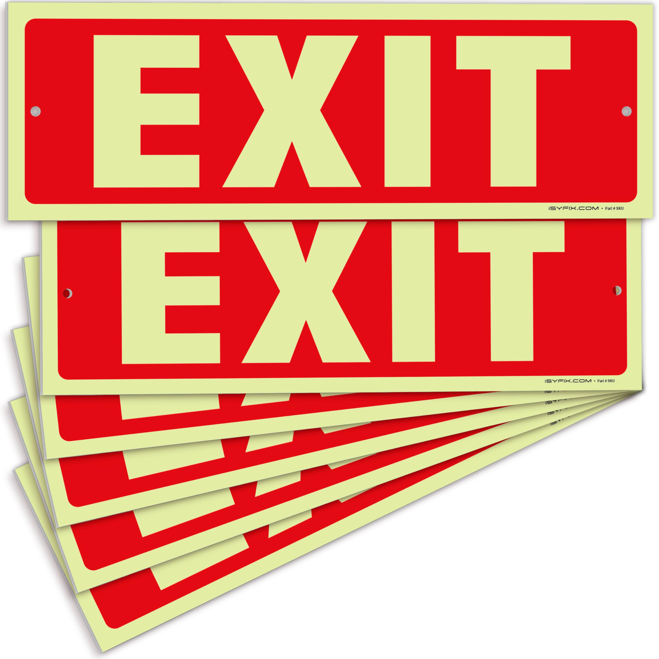 Glow in the dark exit sign with arrows — plastic, standard, 12 x 4 inch