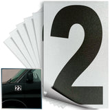 Number 2 black on reflective background, 4 inch vinyl sticker
