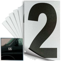 Number 2 black on reflective background, 4 inch vinyl sticker
