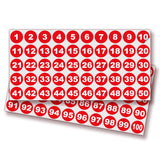 Consecutive Number Stickers 1–100 – Round Vinyl Labels, 7 Colors