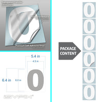 Number 0 vinyl sticker – white, 6 inch, in use